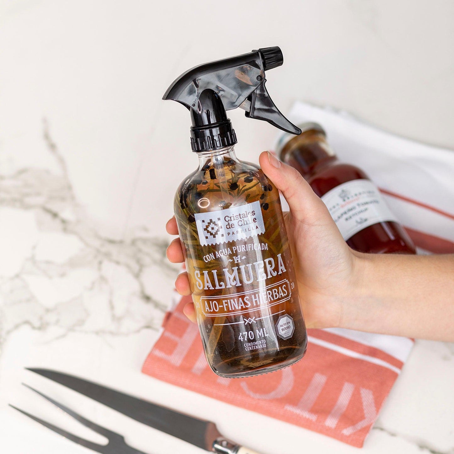 Salmuera Ajo Tomillo 470 ml Cristales de Chile
